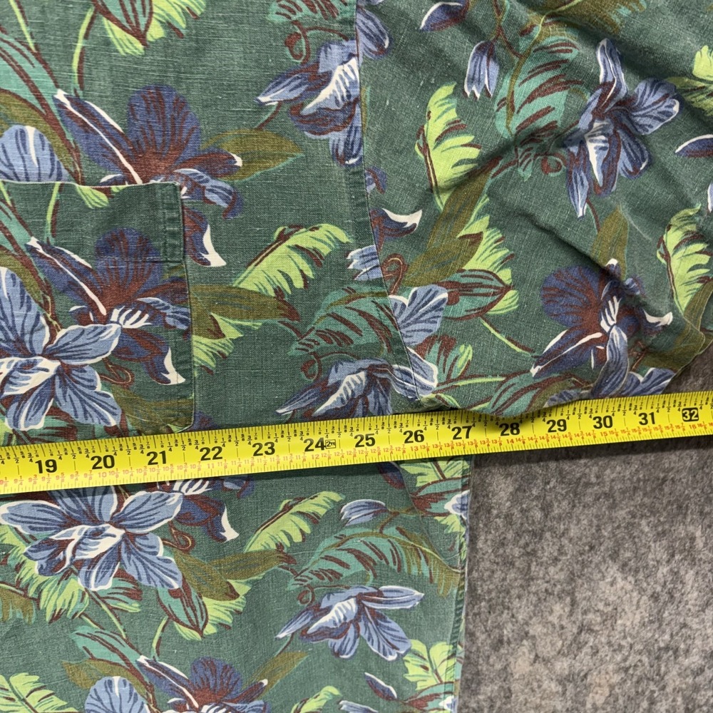 Vintage GAP Loop Collar Hawaiian Aloha Shirt Men's XL Linen Blend Floral Green - Picture 4 of 7
